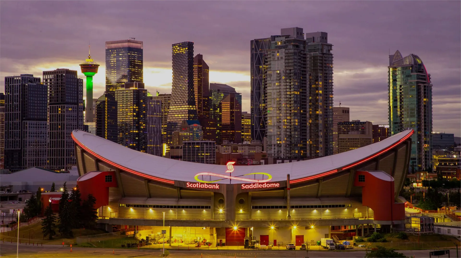 Calgary skyline at sunset